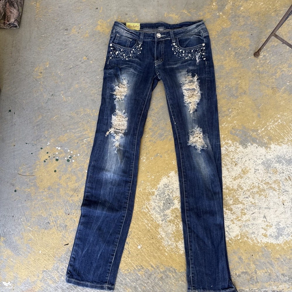 Machine Jeans Women's Size 30 Distressed Dark Wash Low Rise Y2K ASO Kardashian